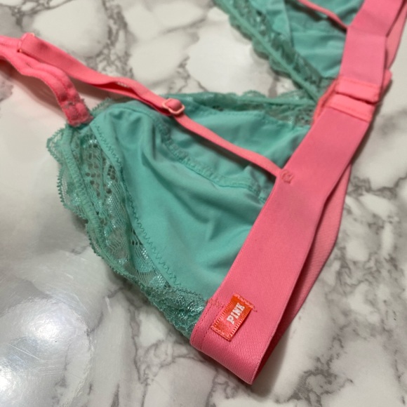 VS PINK Date Lace Bralette in Mint and Coral RARE - Picture 4 of 4